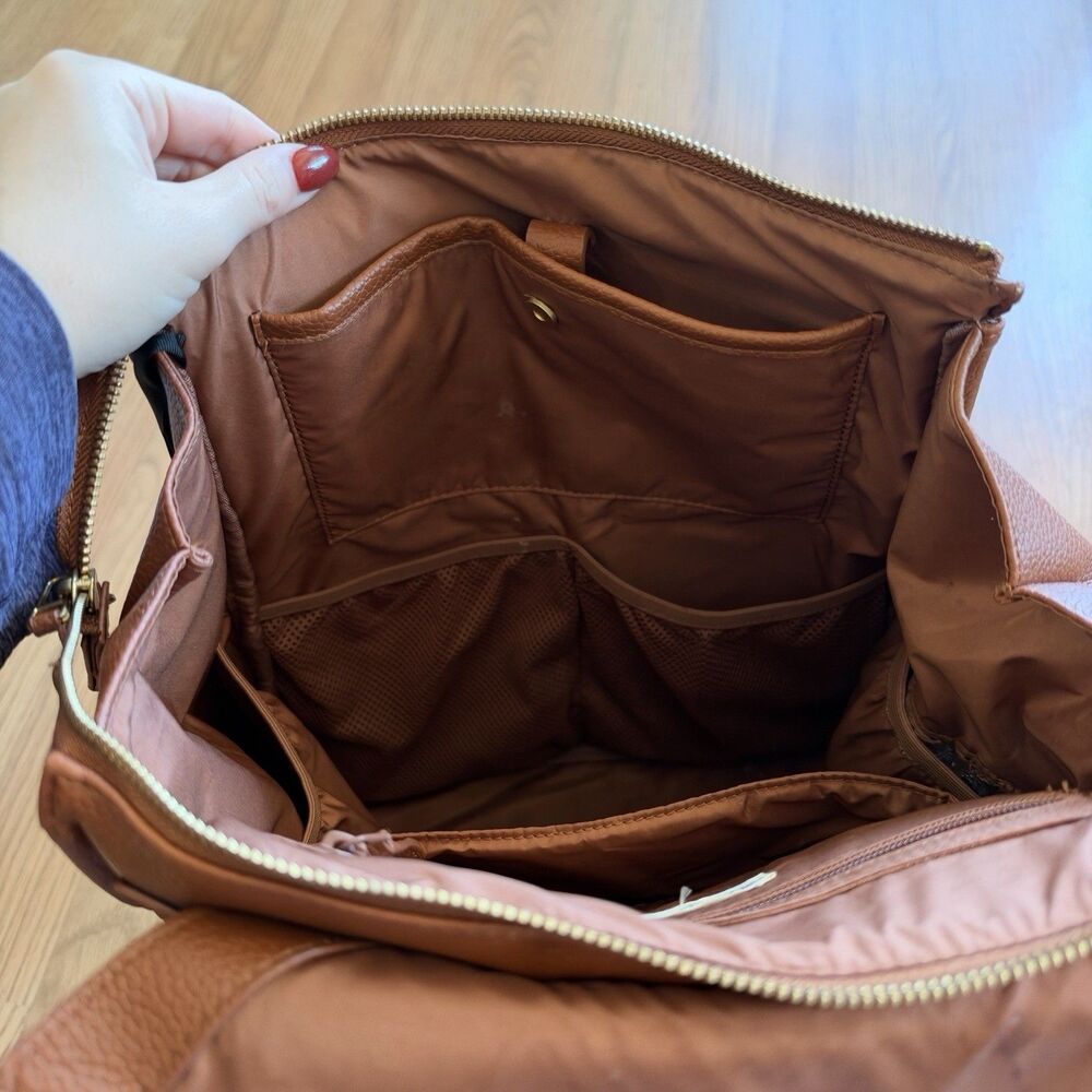 Freshly Picked Convertible Classic Diaper Bag ll Backpack Cognac Brown Leather - Picture 11 of 16